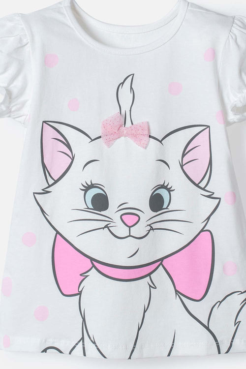 CAMISETA GATA MARIE MANGA CORTA BLANCO PARA NIÑA 2T A 6T