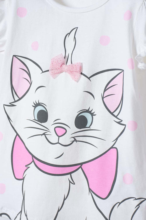 CAMISETA GATA MARIE MANGA CORTA BLANCO PARA NIÑA 2T A 6T