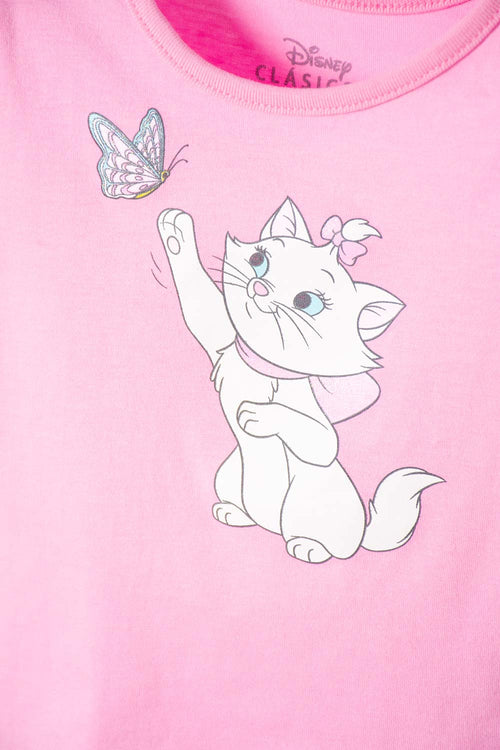 CAMISETA GATA MARIE ROSADA PARA NIÑA 2T A 6T