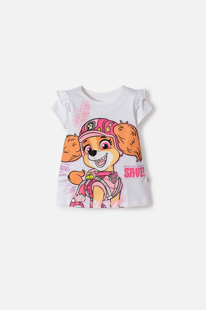CAMISETA DE PAW PATROL MANGA CORTA BLANCO PARA NIÑA 2T A 6T