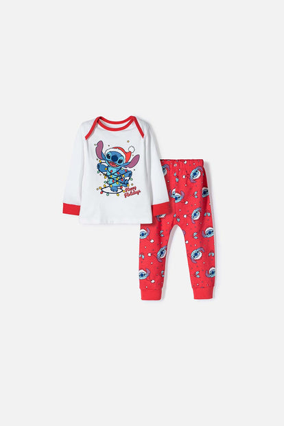 PIJAMA DE STITCH PANTALÓN LARGO BLANCO Y ROJO PARA BEBÉ UNISEX