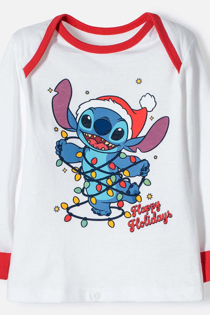 PIJAMA DE STITCH PANTALÓN LARGO BLANCO Y ROJO PARA BEBÉ UNISEX