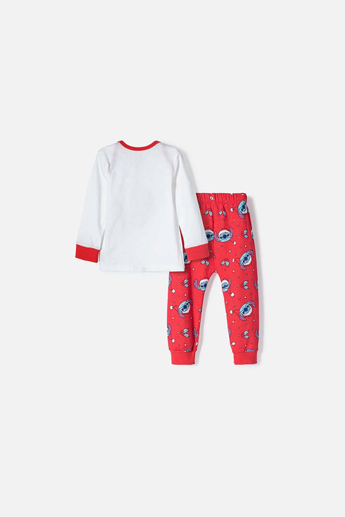 PIJAMA DE STITCH PANTALÓN LARGO BLANCO Y ROJO PARA BEBÉ UNISEX