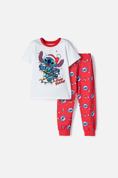 PIJAMA DE STITCH PANTALÓN LARGO BLANCO Y ROJO UNISEX