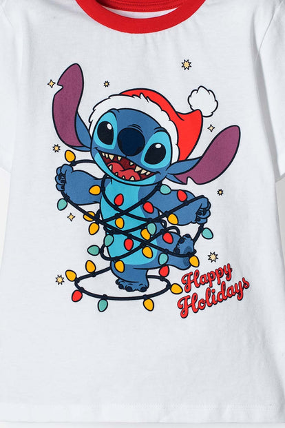 PIJAMA DE STITCH PANTALÓN LARGO BLANCO Y ROJO UNISEX