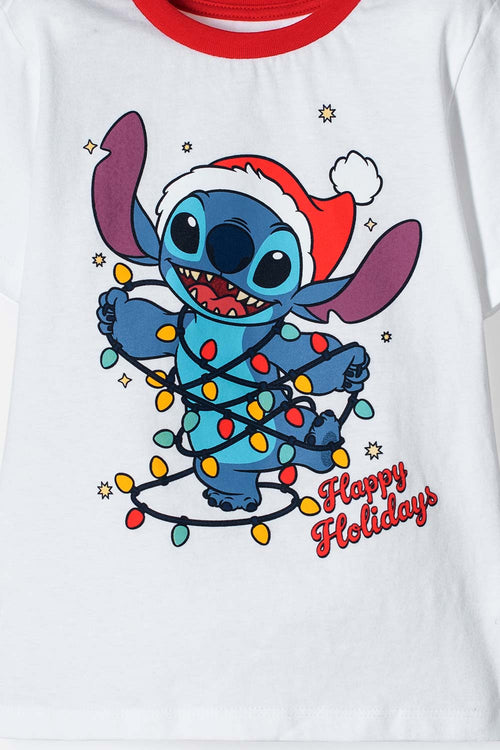 PIJAMA DE STITCH PANTALÓN LARGO BLANCO Y ROJO UNISEX