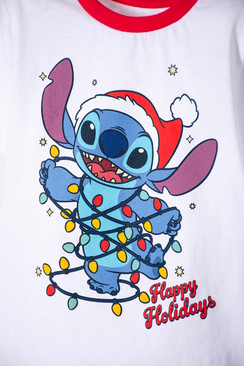 PIJAMA DE STITCH PANTALÓN LARGO BLANCO Y ROJO UNISEX