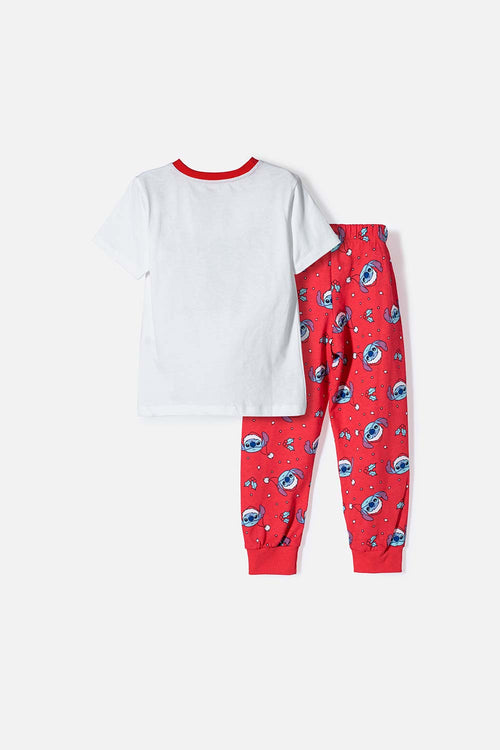 PIJAMA DE STITCH PANTALÓN LARGO BLANCO Y ROJO UNISEX