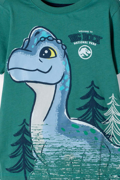 CAMISETA DE JURASSIC MANGA CORTA VERDE PARA NIÑA 2T A 6T
