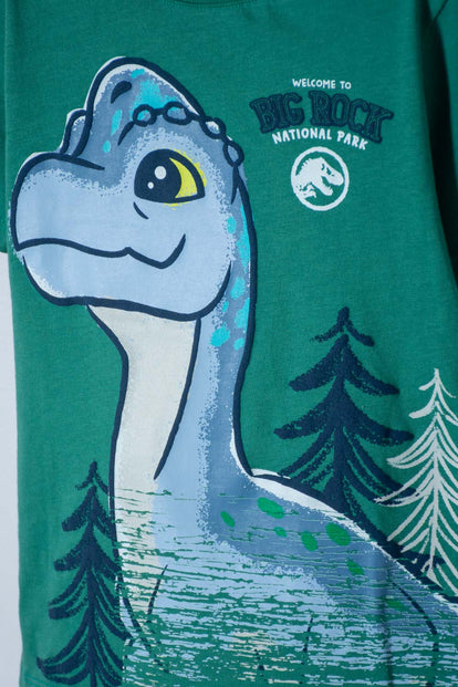 CAMISETA DE JURASSIC MANGA CORTA VERDE PARA NIÑA 2T A 6T