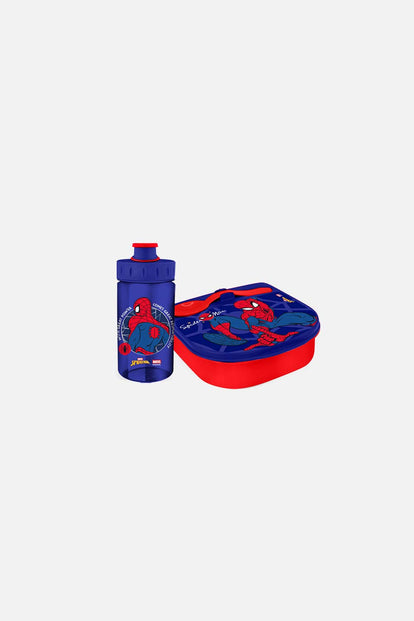SET DE PORTA, CUBIERTO Y BOTELLA SPIDERMAN PARA NIÑO