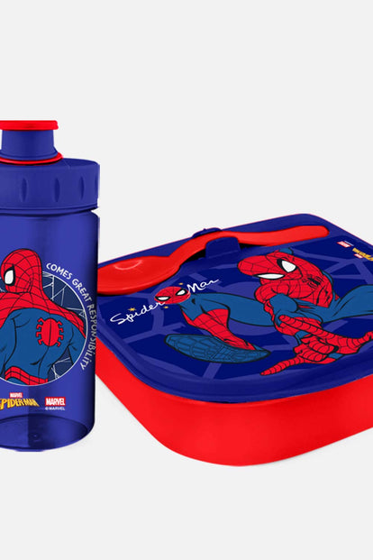 SET DE PORTA, CUBIERTO Y BOTELLA SPIDERMAN PARA NIÑO
