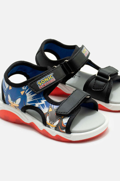SANDALIA CON LUCES DE SONIC NEGRO Y BLANCO PARA NIÑO