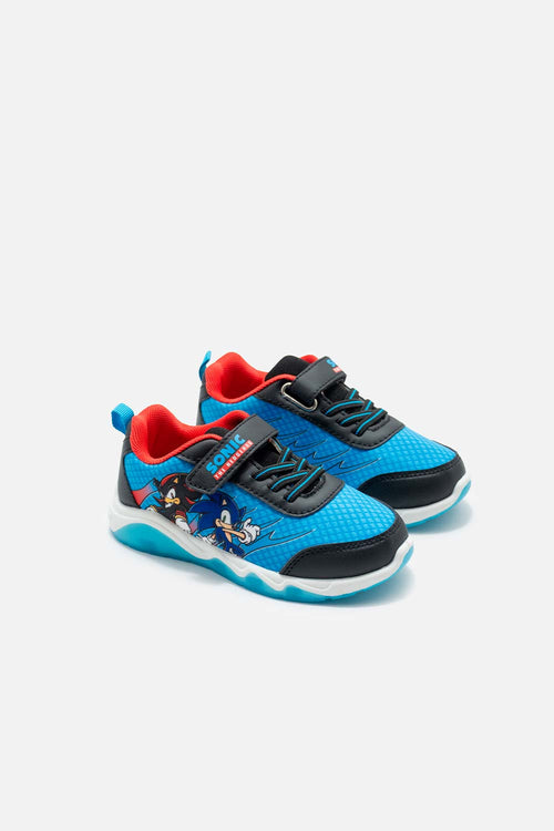 TENIS CON LUCES DE SONIC AZUL Y NEGRO PARA NIÑO
