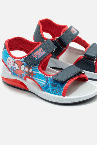 SANDALIA CON LUCES DE SPIDERMAN ROJO Y NEGRO PARA NIÑO
