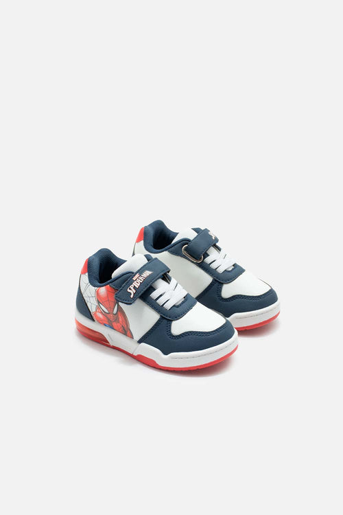 TENIS CON LUCES DE SPIDER-MAN BLANCO Y NEGRO PARA NIÑO