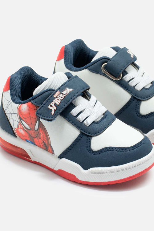 TENIS CON LUCES DE SPIDER-MAN BLANCO Y NEGRO PARA NIÑO